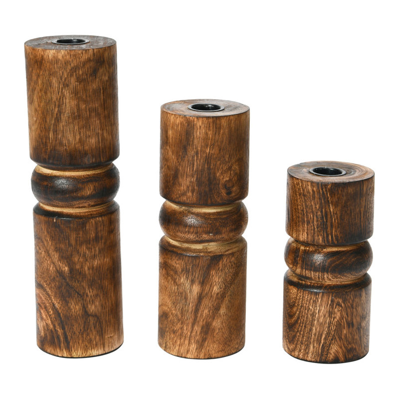 Solid Wood Tabletop Candlestick, Brown