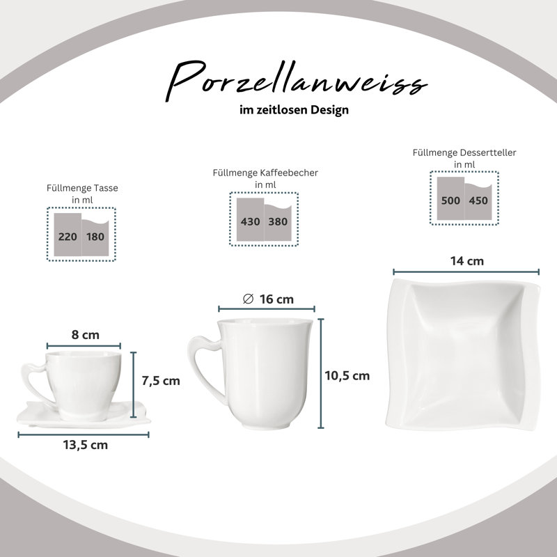 Amileah 42 Piece Bone China Dinnerware Set, Service for 6