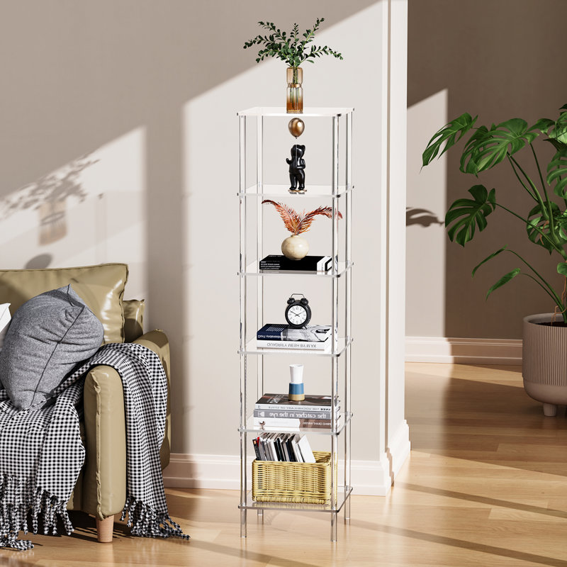 Support de rangement à 6 niveaux pour bibliothèque en acrylique, étagère de rangement en coin autoportante pour salon