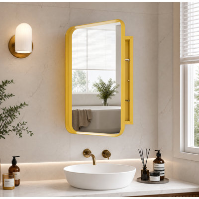 Armoire à pharmacie rectangulaire de 40 cm (15,7 po) avec cadre en métal, miroir et tablettes réglables, couleur or