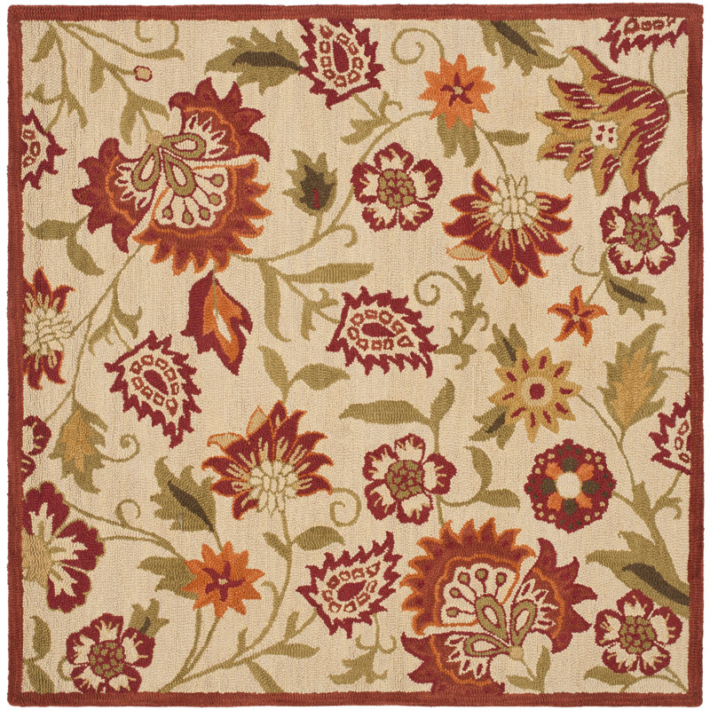Emrick Blossom Hand Hooked Wool Floral Rug, Square 6'