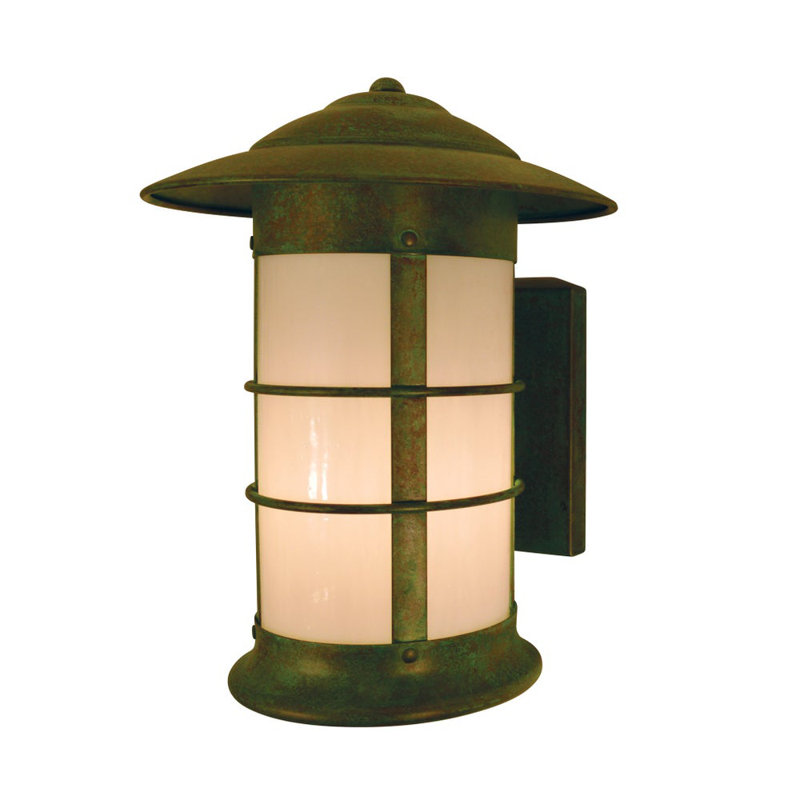 Newport Wall Light, 15.38" H x 13.75" W x 14.75" D, Mission Brown, White Opalescent