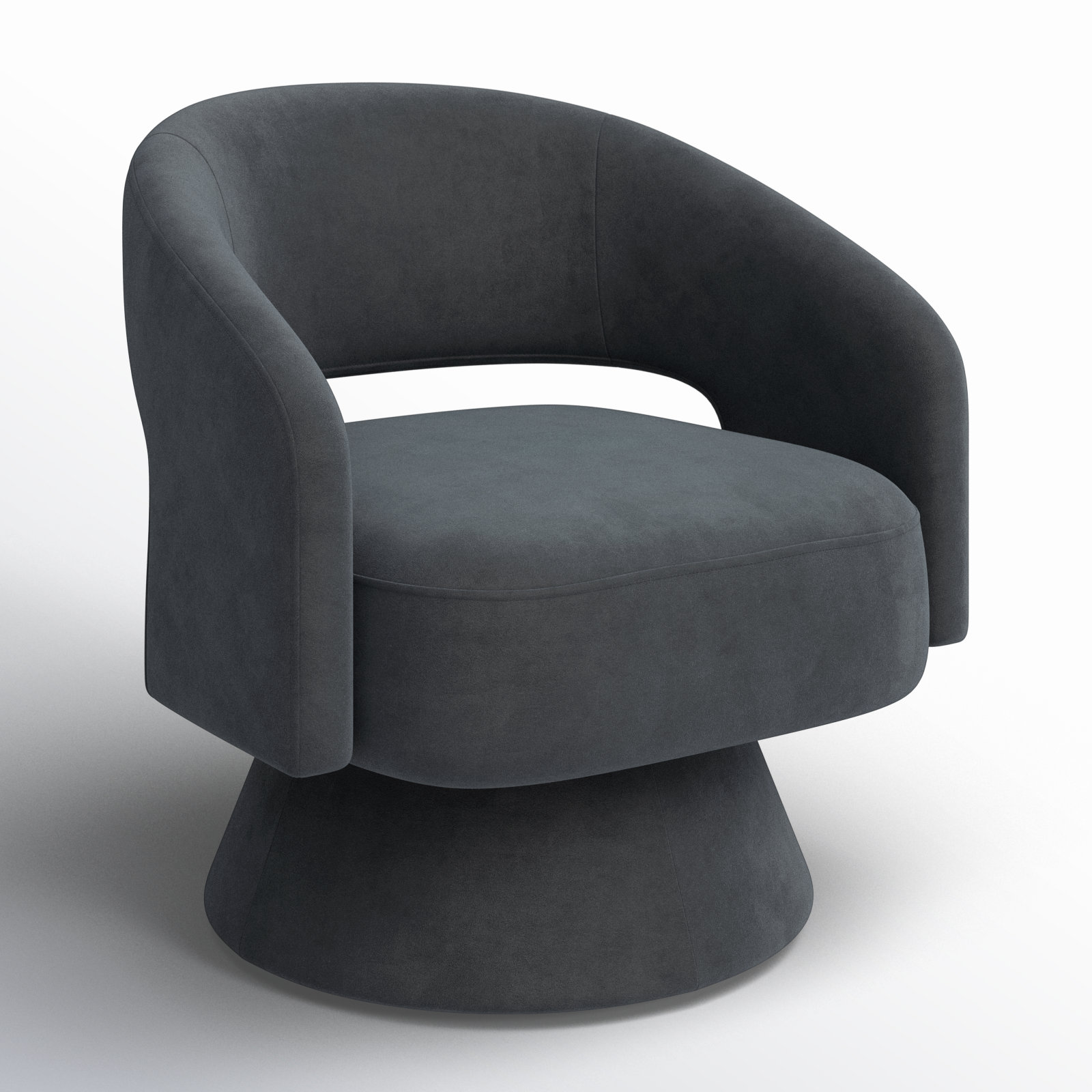 Bhupendra Swivel Barrel Chair, Dark Grey Velvet
