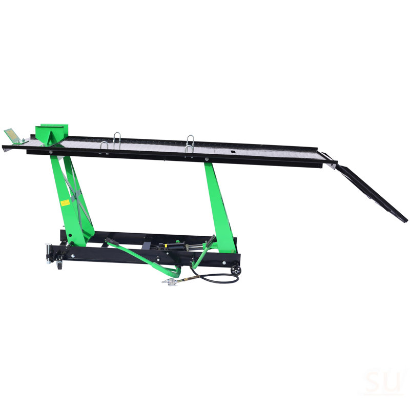 Élévateur pneumatique pneumatique 1000 lb Table élévatrice de capacité mobile pour VTT / motocyclettes, cric manuel / pneumatique robuste avec rampe amovible