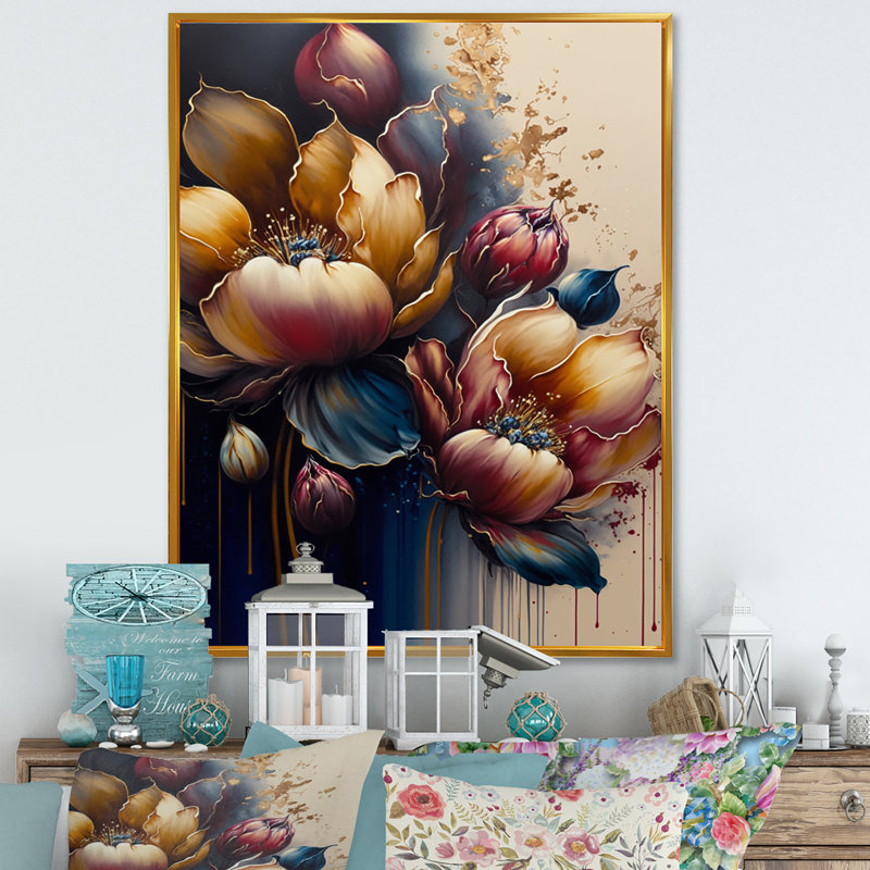 «Lozada Night Shade Tulip Design I», reproduction sur toile, H 44 po x l 34 po x P 1,5 po, Toile avec cadre flottant or
