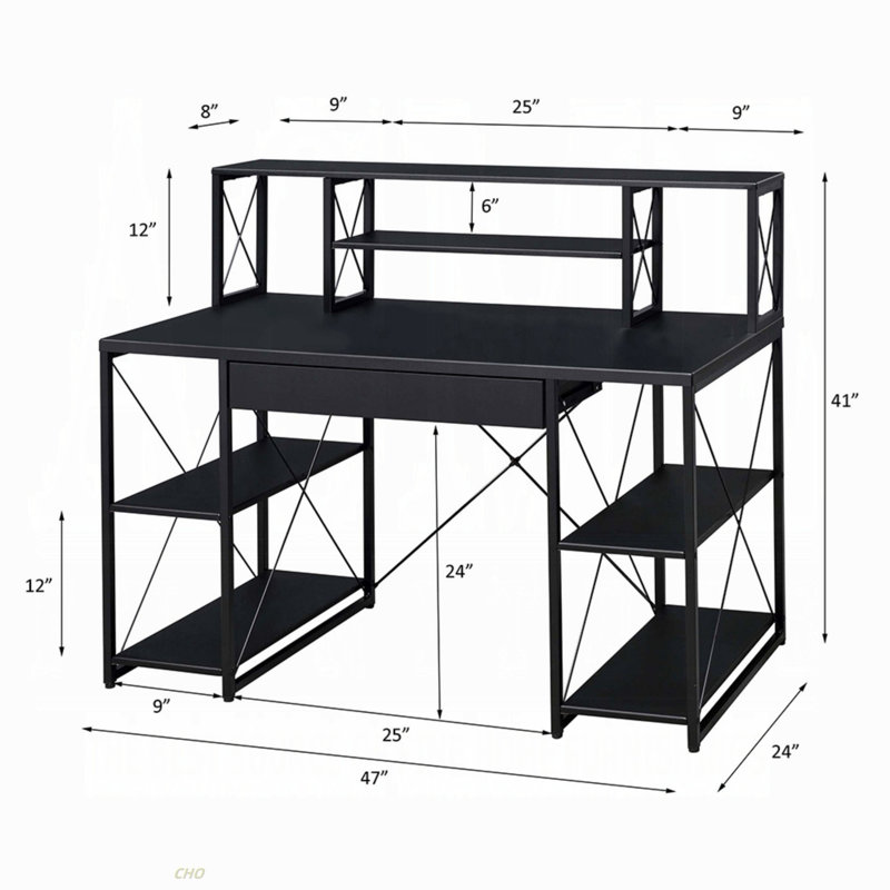 Writing Desk With One Drawer And 8 Open Compartment, Black