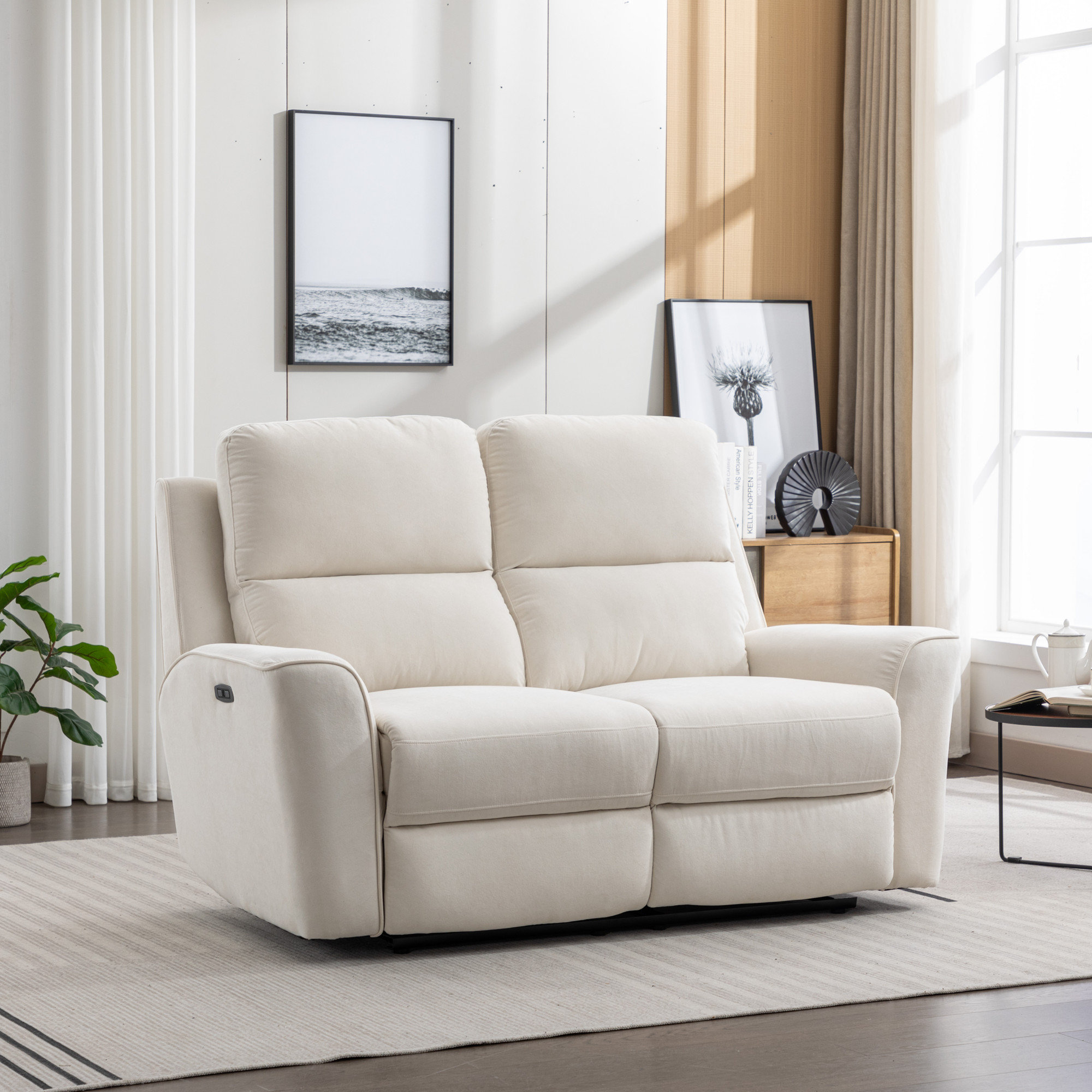 Divona 63.8 Wide Microfiber Upholstered Zero Clearance Recliner Power Reclining Loveseat Sofa with USB Port 2 Seater Recliner Loveseat