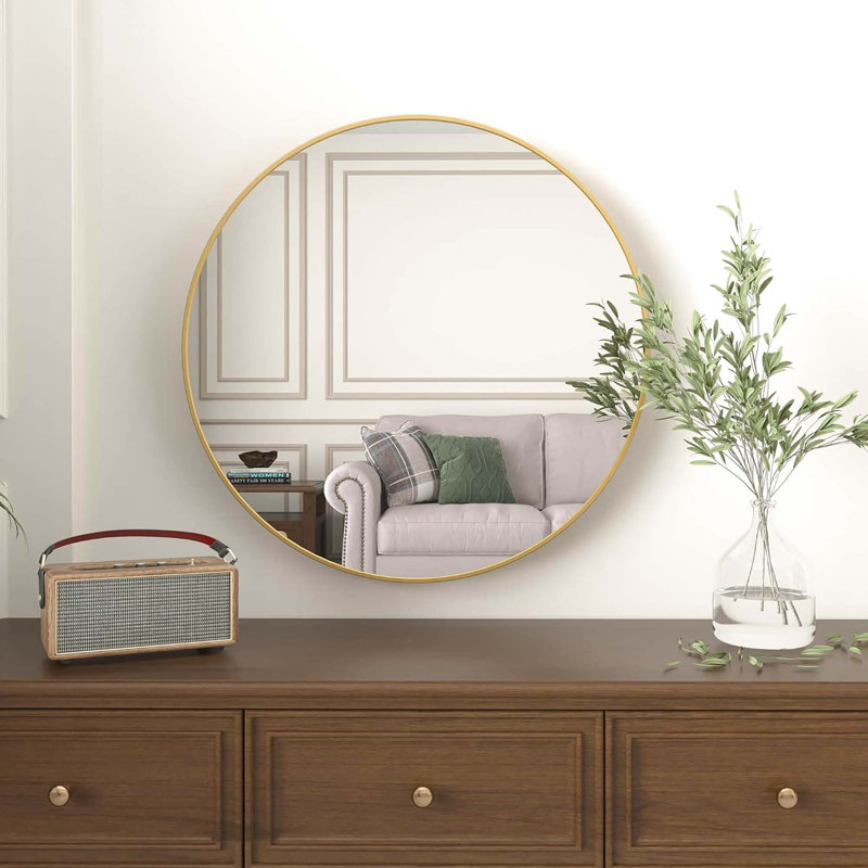 Miroir de salle de bain en métal, 36 po x 36 po , Rond, Doré