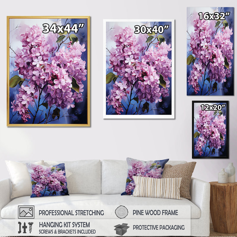 Lilas beauté dévoilé sur toile, Cadre simple noir, H 40 po x l 30 po x P 1,5 po