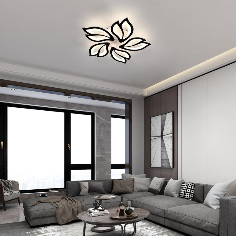 Hyslop Dimmable 5-Light 55cm LED Integrated Semi Flush Mount with Remote Control, Black