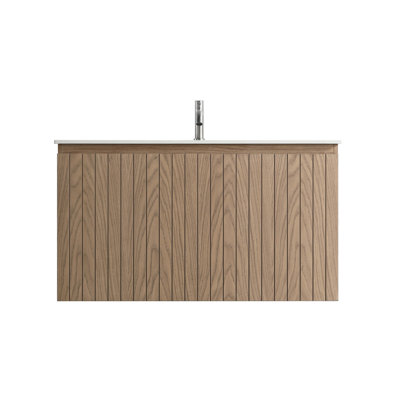 Capot - 5N 36,00 po L 19,80 po P 20,00 po Meuble-lavabo mural H en bois naturel avec lavabo simple blanc