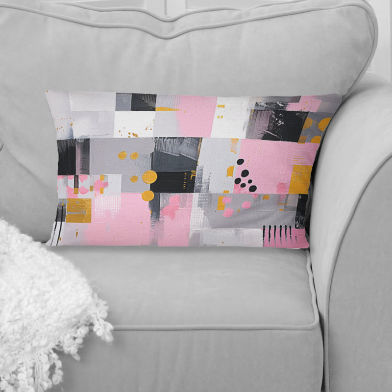 Coussin décoratif à imprimé symétrique gris et rose