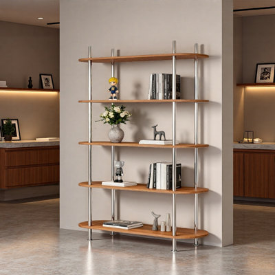 Modern Curved Wood Metal Display Shelf