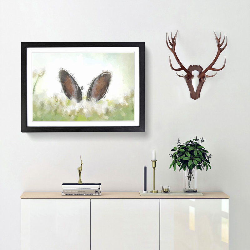 Ears of a Hare in the Grass - Picture Frame Painting Print, 36cm H x 48cm W x 2cm D, Black Framed