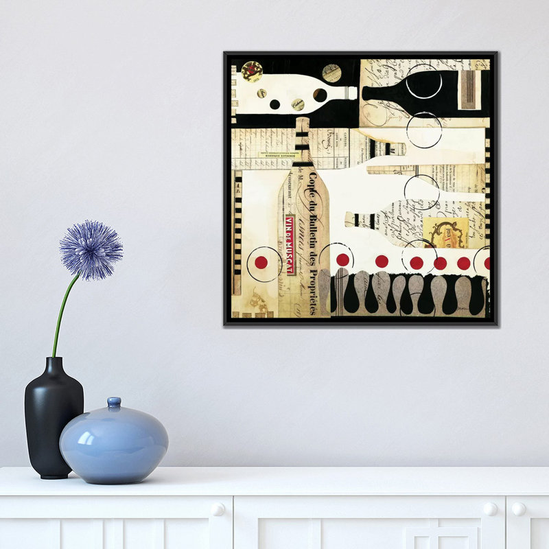«Deco Vino I», impression sur toile, H 26 po x l 26 po x P 1,5 po, Toile avec cadre noir, Pas de tapis
