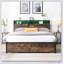 Base de lit plateforme en métal avec tête de lit en bois et pied de lit USB, station de charge, 2 tiroirs, rangement, lumières DEL, aucun sommier requis, assemblage facile-1888846970