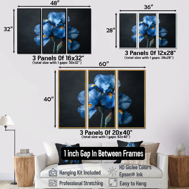 Ensemble de salon bleu et noir Iris Ethereal Elegance II - Iris, Cadre argenté, H 32 po x l 48 po