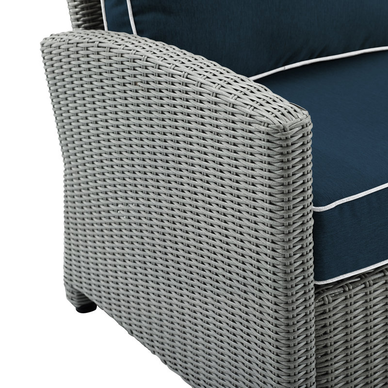 Wicker Outdoor Lounge Chair with Ottoman, Navy, Gray