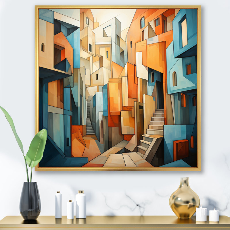 «Cubism Art Multidimensional V - Cubism», reproduction sur toile encadrée, H 16 po x l 16 po x P 1 po, Cadre flottant doré