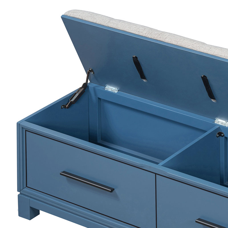 43" Wide Shoe Storage Bench With Cushion Entryway Bench Flip Top Storage Bench, Navy