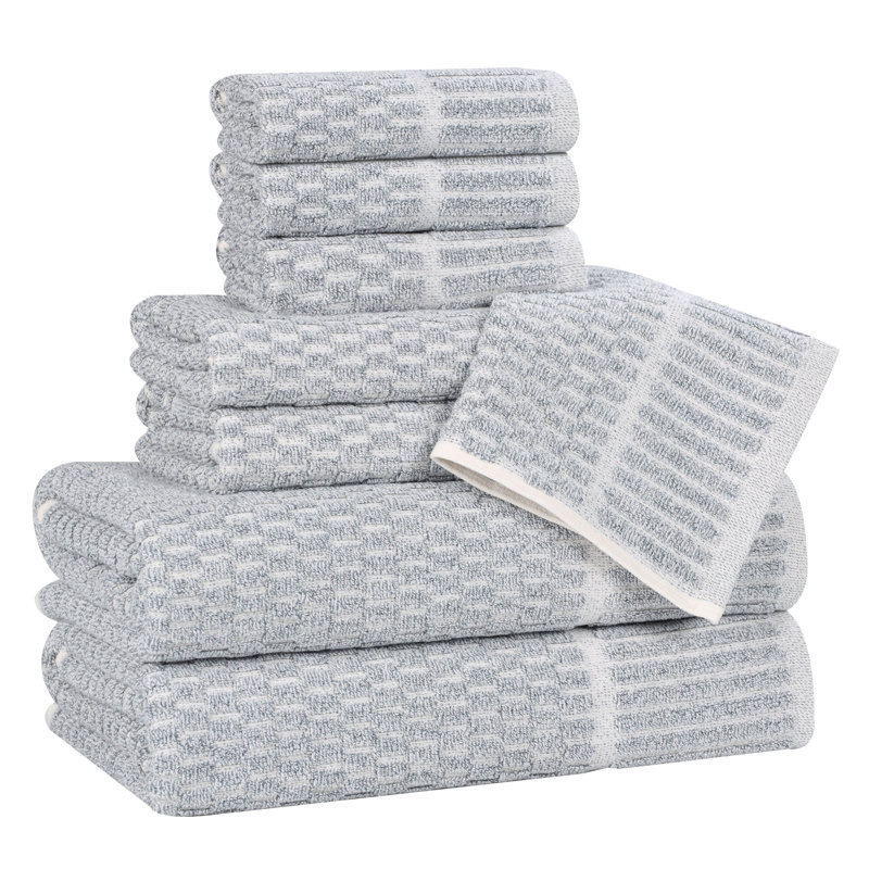 Blue Nile Mills Viscose Cotton Blend Towel Set - Checkered Texture - Quick-Dry, Fade-Resistant, Denim Blue