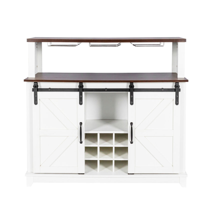 Armoire à vin 47 "avec porte de grange coulissante Buffet avec porte-bouteilles