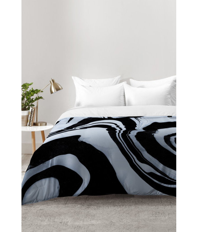 Ensemble d'édredon en marbre, Édredon pour très grand lit + 2 très grandes ta, Noir / Bleu