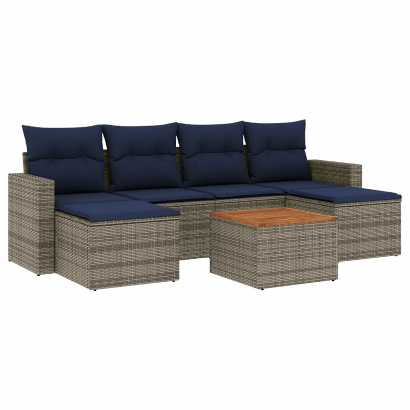 Ensemble de canapé de patio avec coussins 7 pièces Vidaxl, Gris, Bleu très foncé