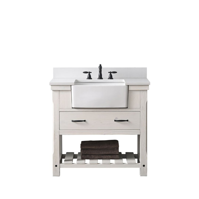 Curiel 36'' Single Bathroom Vanity with Engineered Stone Top, White Wash/Matte Black