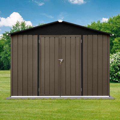 Mondawe 8 x 6 Ft Outdoor Metal Storage Shed with Apex Roof, Lockable Garden Tool Shed