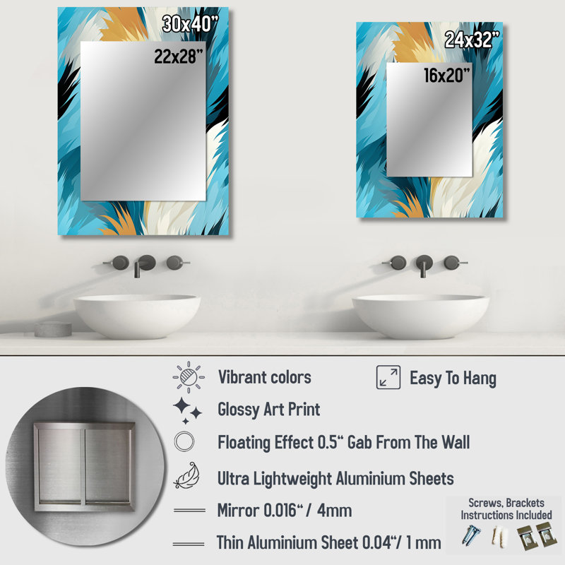 Beekman Turquoise Contemporary Ikat Fusion - Abstract Mirror, Abstract Unique Wall Mirror, Printed Metal Art, 40" x 30"