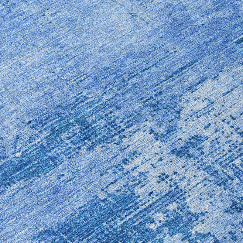 Navy Abstract Synthetic Washable Rectangular Rug 3' x 5'