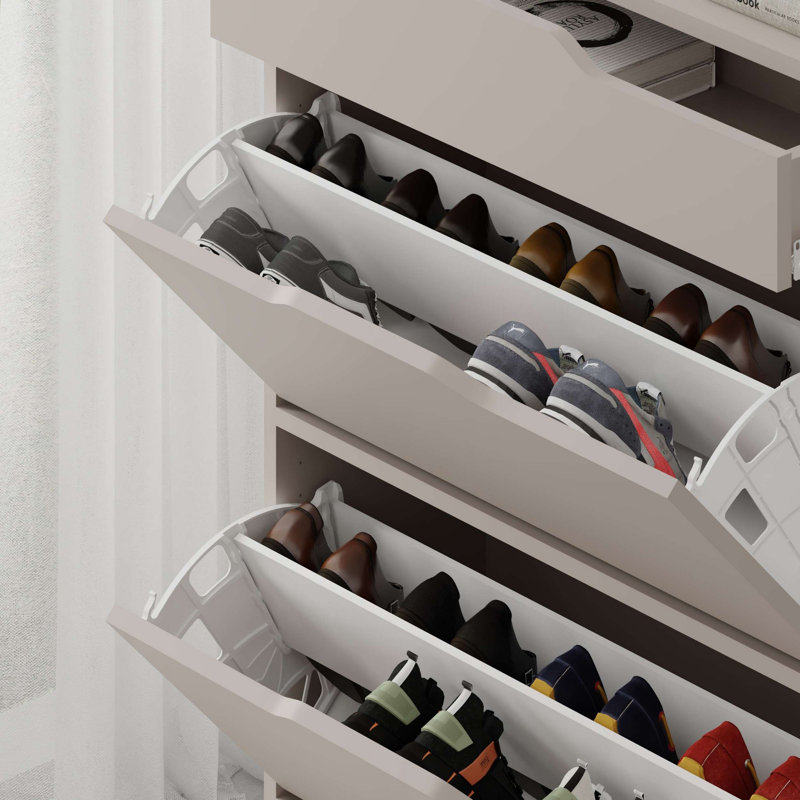 Baneen 8 Pair Shoe Storage Cabinet, Light Mocha