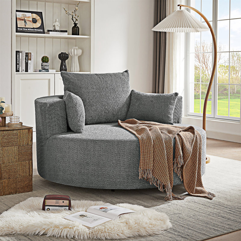 Chaise pivotante ronde avec coussins amovibles, Gris foncé