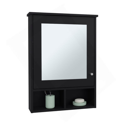 Medicine Cabinet 29" H, With 5 Shelves, 1 Door, And 1 Mirror, Black