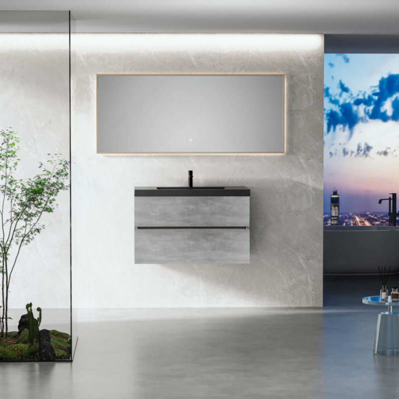 Meuble-lavabo flottant avec lavabo, meuble-lavabo mural moderne avec lavabo en quartz et tiroirs à fermeture en douceur, 35"