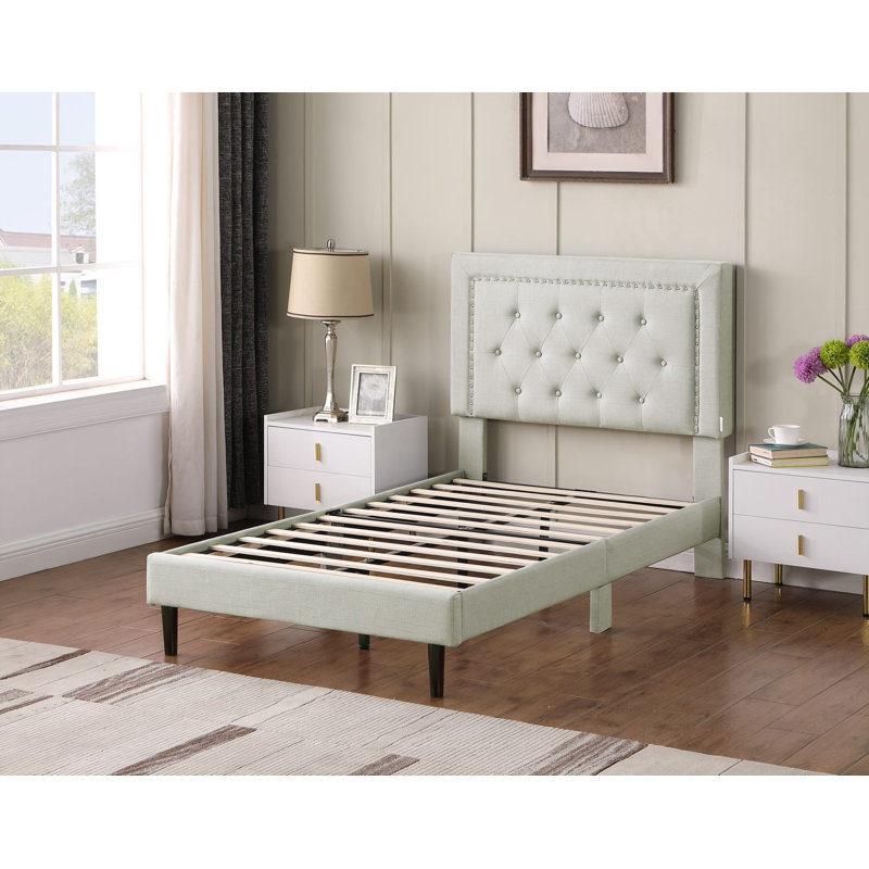 Cianciolo Upholstered Wingback Bed, Beige, Twin