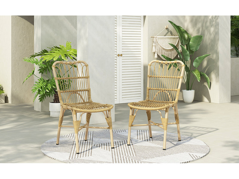 Ensemble de 2 chaises d'extérieur en osier de patio pour l'extérieur, cour, piscine, jardin, naturel