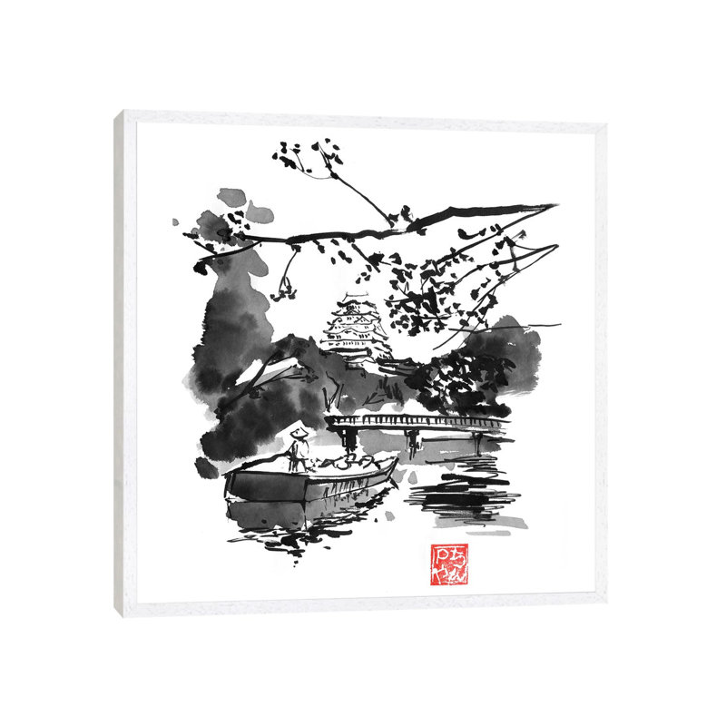 Bridge by Péchane - Painting on Canvas, Classic Brown Wood Framed, 45.72 cm H x 45.72 cm W