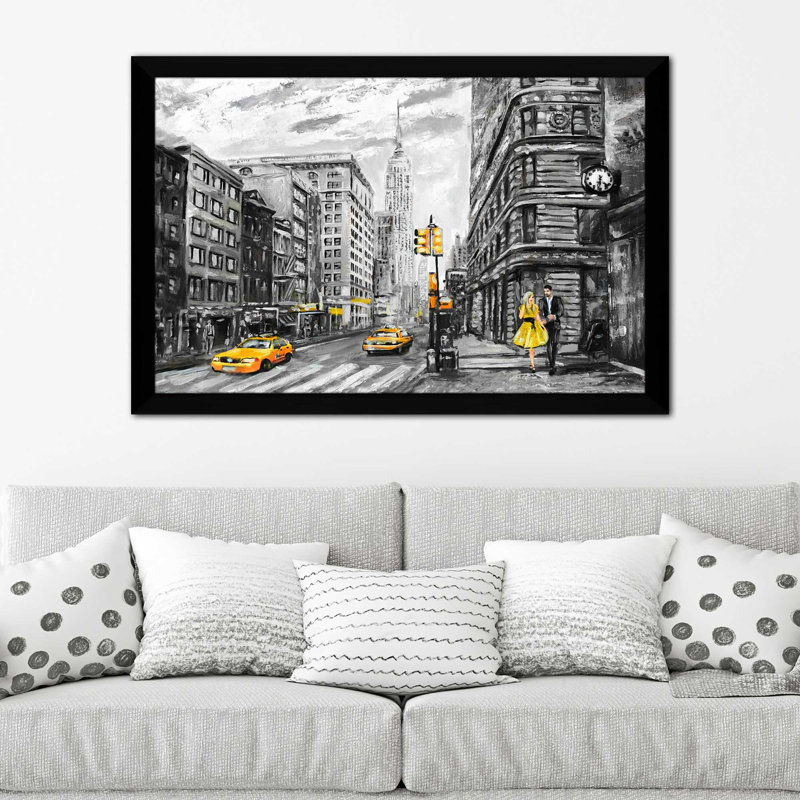 «NY NY», reproduction encadrée, H 27,5 po x l 39,5 po x P 0,75 po, Cadre noir