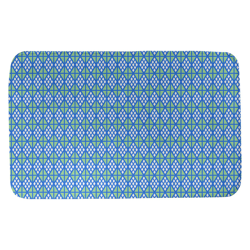 Tapis pour salle de bain diamants Leffel, l 17 po x L 24 po, Bleu / Vert