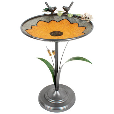 Metal Sunflower Standing Bird Bath and Feeder