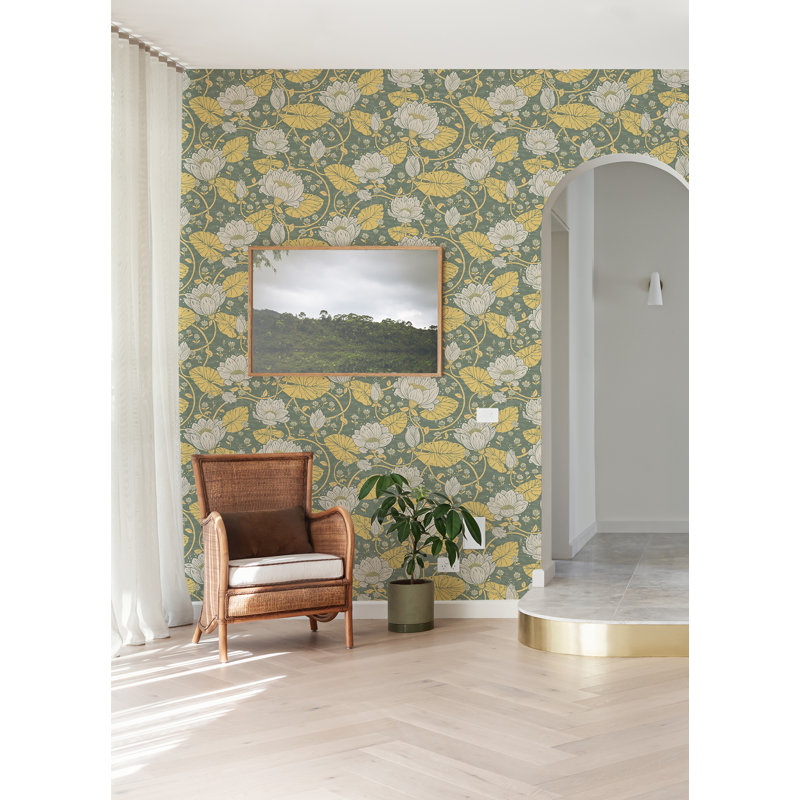 Ingrid Floral Wallpaper Roll, Yellow/Sage/White