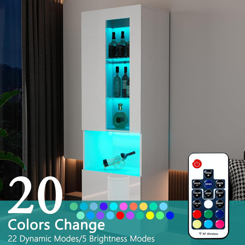 Melinde 71'' H X 23.6'' W 5-Tier Modern High Gloss Led Standard Storage Bookcase,White, White