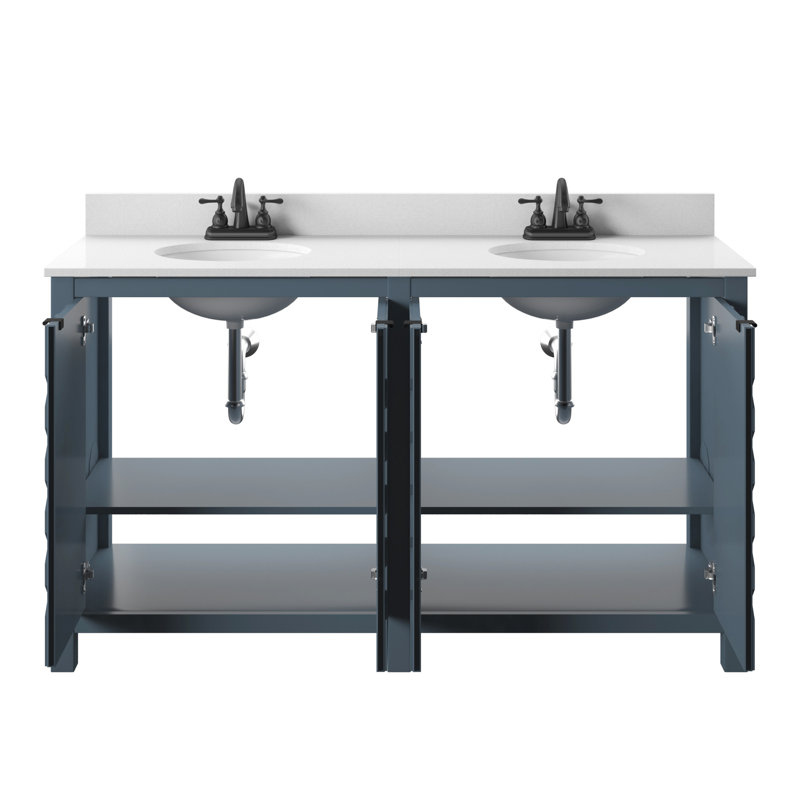 Barkley 59.5'' Double Bathroom Vanity with Stone Top, Franklin Blue