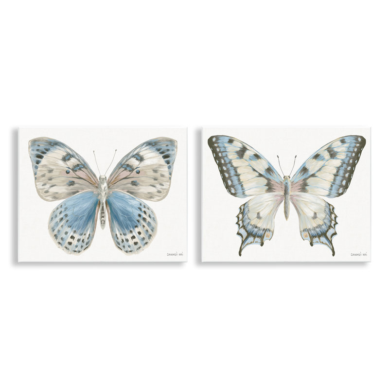 Ensemble de 2 plaques murales bleues avec papillons décoratifs, design par Danhui Nai