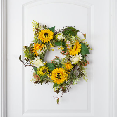 Sunflower Wreath - 22-Inch Artificial Spring, Summer, or Fall Wreath for Home Decor - Wreaths for Indoors or Covered Patio Use Only