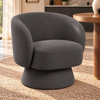 Fauteuil pivotant moderne Taccarra, fauteuil tonneau rembourré avec rotation à 360 degrés, fauteuil lounge avec base en pin pour salon, chambre, bureau
