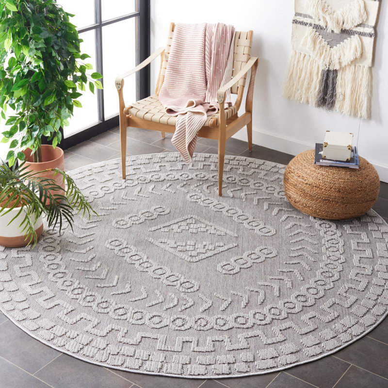 Carithers Performance Geometric Indoor/Outdoor Area Rug, Round 6'7"