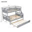 Lit simple superposé au dessus d'un lit double avec échelle, lit gigogne simple, barrière de sécurité, gris